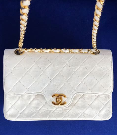 white chanel bag|white vintage Chanel bag.